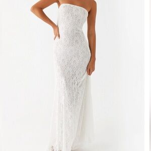 Peppermayo White Strapless Lace Gown